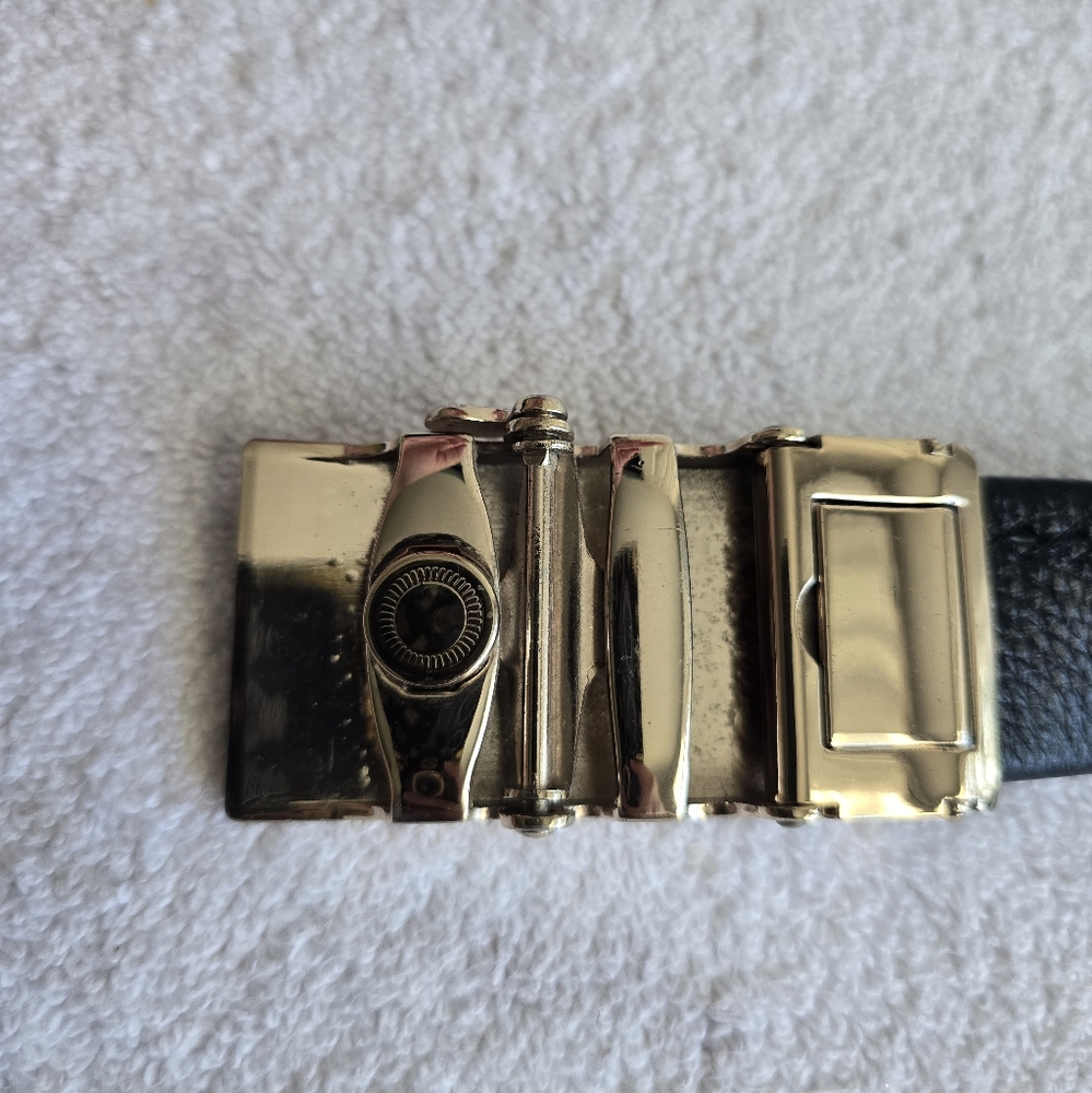 Burberry Black Belt with Silver and Gold Plaid Buckle - Picture 11 of 15